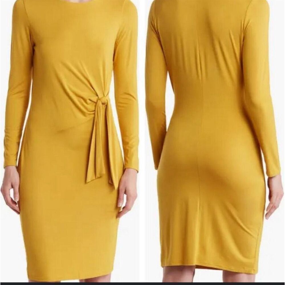 West K Yellow Side-Knot Long-Sleeve Knee-Length Dress Sixe XS